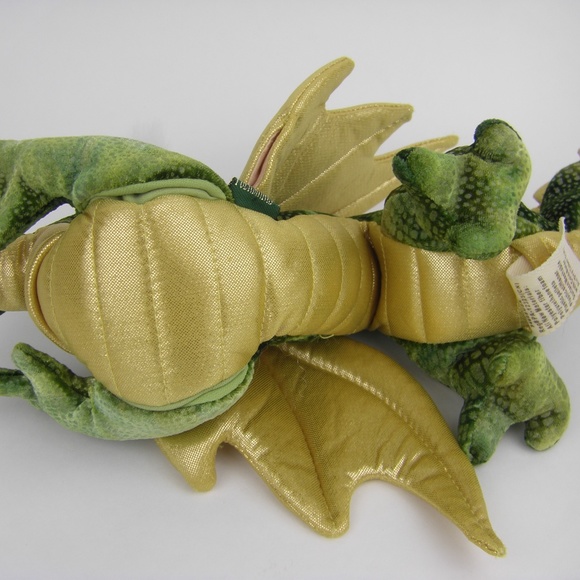 Folkmanis 13 Inch Green Dragon Finger Puppet bean bag gold wings - Picture 5 of 8